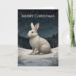 Elegant white rabbit Christmas snowy woodland  Holiday Card