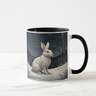 Elegant white rabbit Christmas snowy woodland  Mug