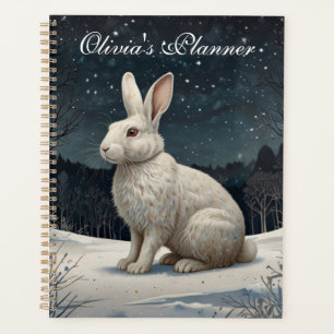 Elegant white rabbit Christmas snowy woodland Planner