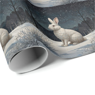Elegant white rabbit Christmas snowy woodland  Wrapping Paper