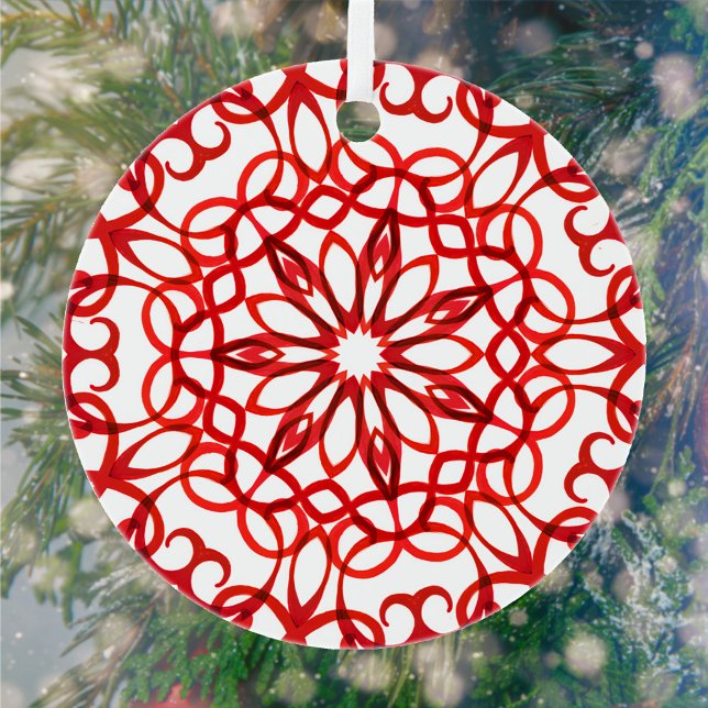 Elegant White & Red Decorative Mandala Cute Xmas Metal Tree Decoration (Creator Uploaded)