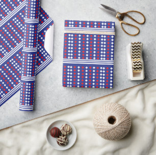 Elegant White Red Diamond Stripe Pattern Wrapping Paper