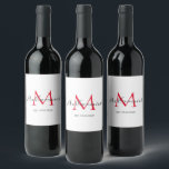 Elegant White Red Family Monogram Name Wine Label<br><div class="desc">Elegant White Red Family Monogram Name Wine Labels Decorate your wine bottles for your Christmas party or any occasion with these classy labels. Background is customisable to any colour you wish. On the centre of each label is monogram initial in red and last name in dark grey calligraphy script lettering...</div>