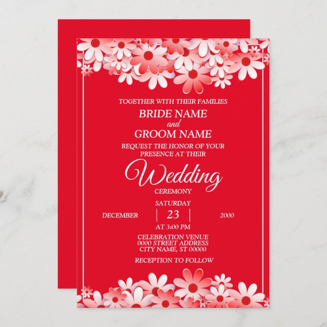 Elegant White Red Floral Wedding Invitation (Front/Back)