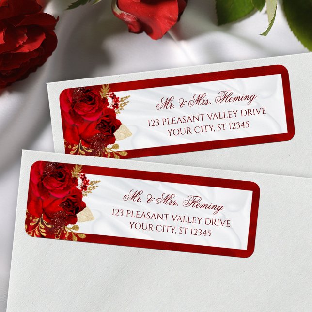 Elegant White Red Floral Wedding Return Address (Creator Uploaded)