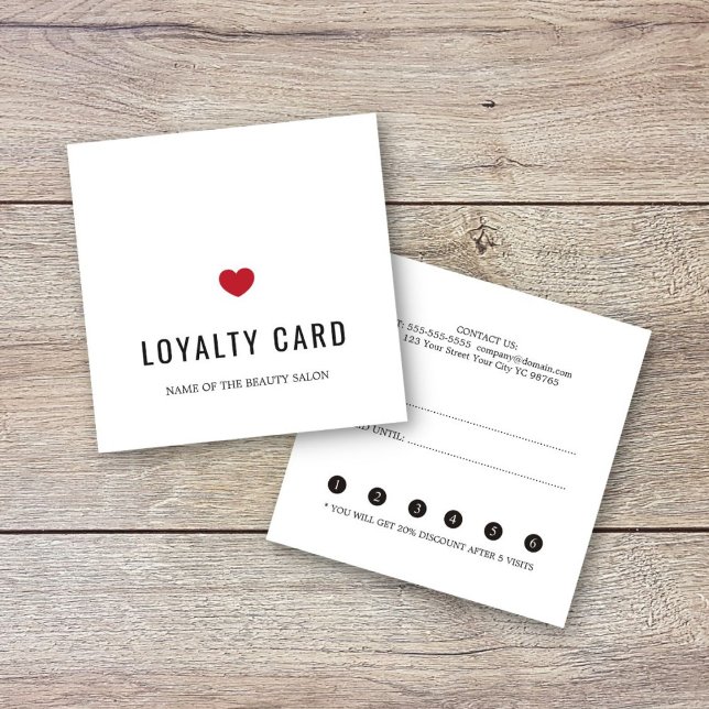 Elegant White Red Heart Beauty Salon Loyalty Card (Creator Uploaded)