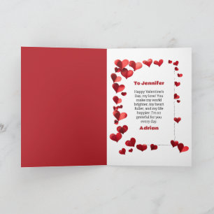 Elegant White & Red Heart Valentine's For her 2025 Holiday Card
