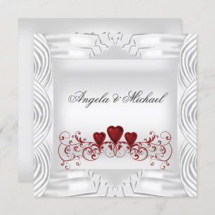 Elegant White Red Hearts Wedding Invitation