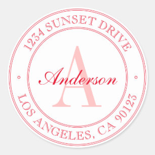 Elegant White & Red Monogram Classic Round Sticker