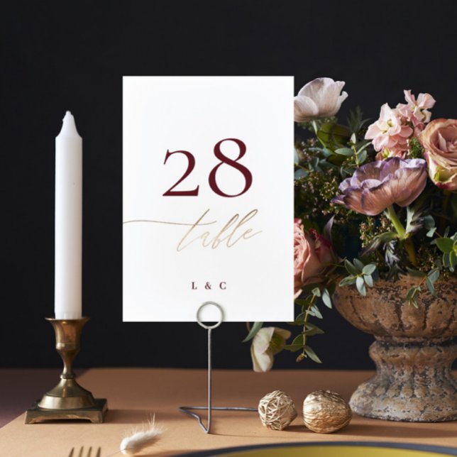 Elegant White Red Plum Burgundy Gold The Wedding Table Number (Creator Uploaded)