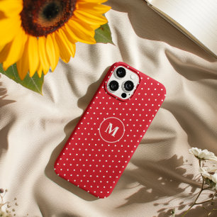Elegant White & Red Polka Dot Your Initial 12 Pro iPhone 16 Pro Max Case