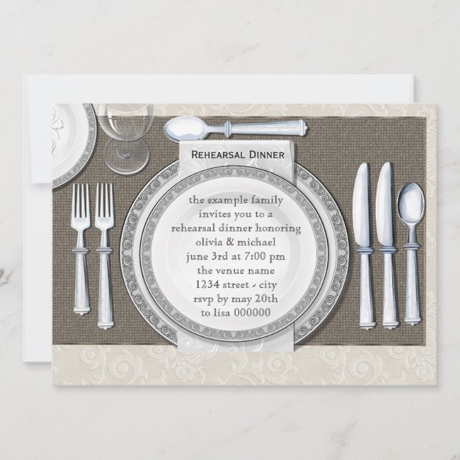 Elegant White Rehearsal Dinner Invitations (Front)