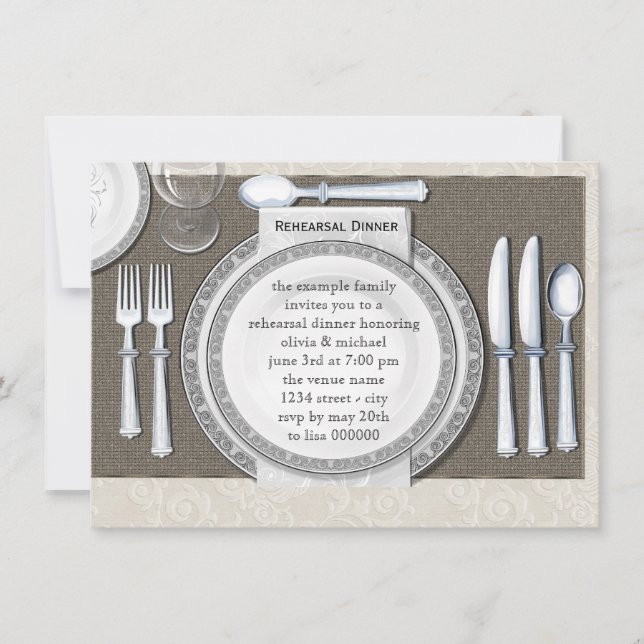 Elegant White Rehearsal Dinner Invitations (Front)