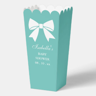 Elegant White Ribbon Bow Teal Blue Baby Shower Favour Box