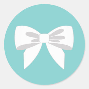 Elegant White Ribbon on Teal Blue Classic Round Sticker