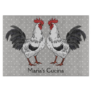 Elegant White Rooster Glass Cutting Board