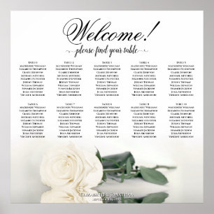Elegant White Rose 10 Table Wedding Seating Chart