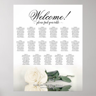 Elegant White Rose 17 Table Wedding Seating Chart