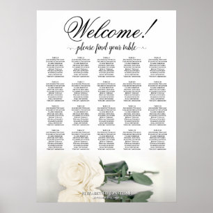 Elegant White Rose 20 Table Wedding Seating Chart
