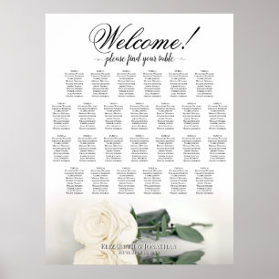 Elegant White Rose 26 Table Wedding Seating Chart