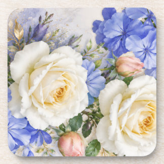 Elegant white rose and blue floral mouse pad . coaster