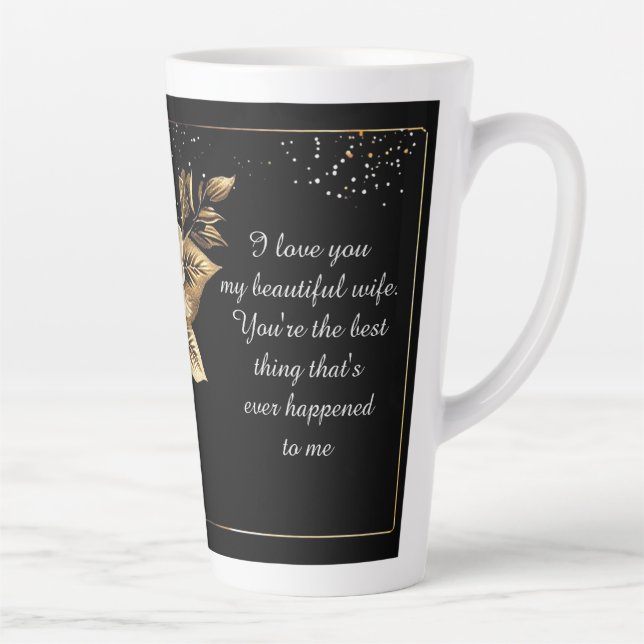 Elegant White Rose and Gold Design Latte Mug (Right)