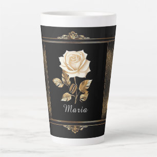 Elegant White Rose and Gold Design Latte Mug