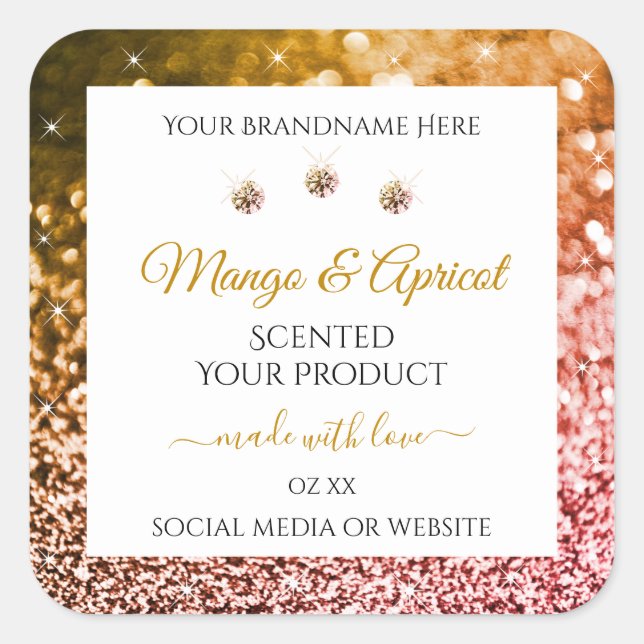 Elegant White Rose and Gold Glitter Product Labels (Front)