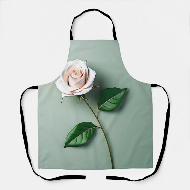 Elegant White Rose Botanical Apron (Front)