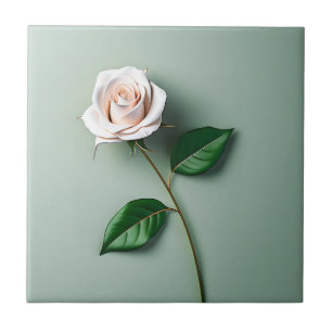 Elegant White Rose Botanical Tile
