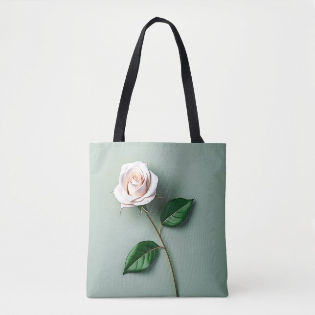 Elegant White Rose Botanical Tote Bag (Front)