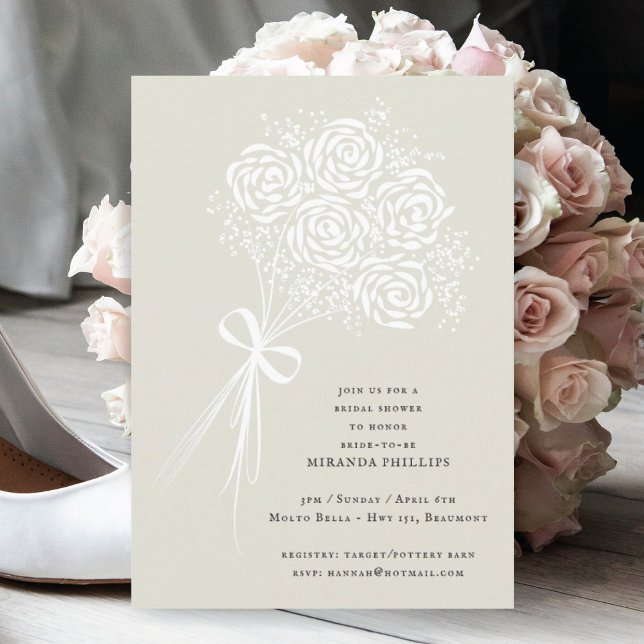 Elegant White Rose Bouquet Bridal Shower Invitation (Creator Uploaded)
