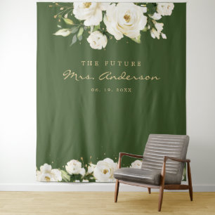 Elegant White Rose Bridal Shower Dark Photo Tapestry
