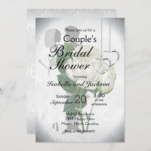 Elegant White Rose Couple's Bridal Shower Invitation (Front/Back)