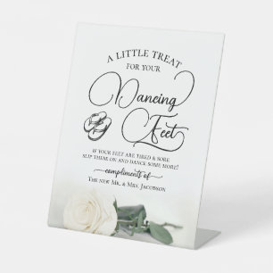 Elegant White Rose Dancing Feet Flip Flop Wedding  Pedestal Sign