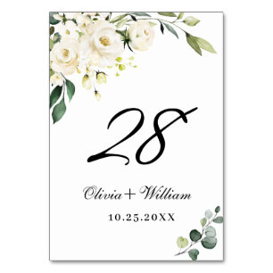 Elegant White Rose Eucalyptus Wedding Table Number