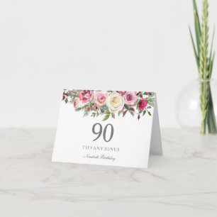 Elegant White Rose Floral 90th Birthday Thank you Card