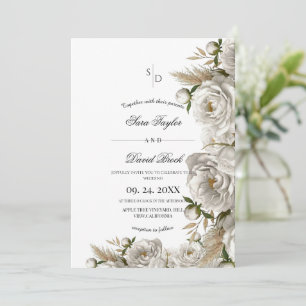 Elegant White Rose Floral Boho Wedding Invitation