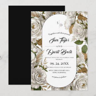 Elegant White Rose Floral Boho Wedding Invitation