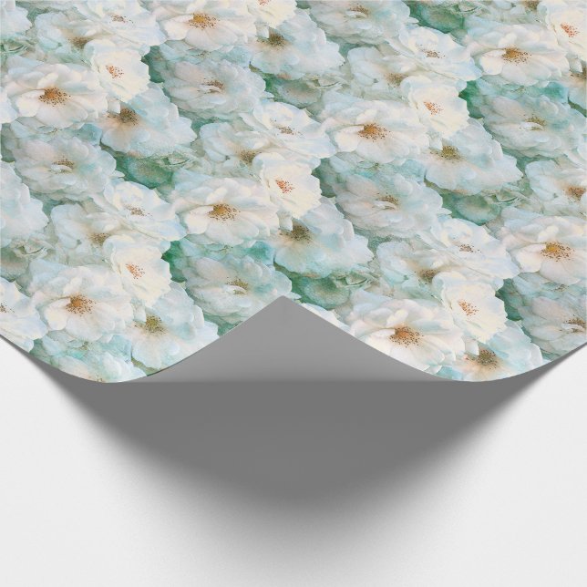 Elegant White Rose Floral Pattern Wrapping Paper (Corner)