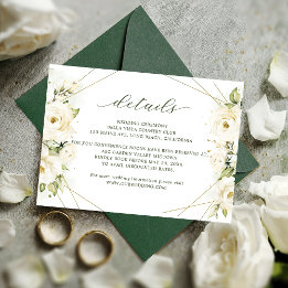 Elegant White Rose Florals Wedding Details Enclosure Card