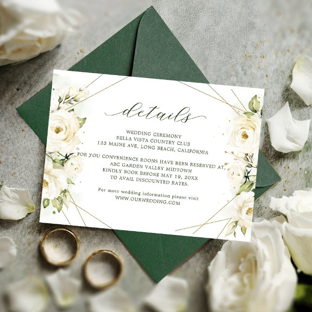 Elegant White Rose Florals Wedding Details Enclosure Card (Creator Uploaded)
