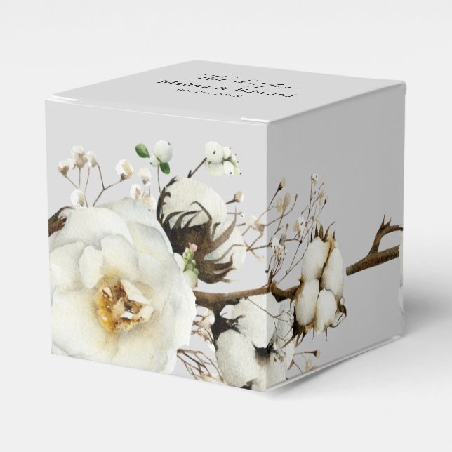 Elegant White Rose Florals Wedding Favour Box (Front Side)