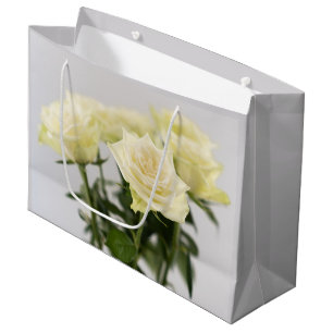 Elegant White Rose Flowers Photograph On Grey Large Gift Bag