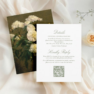 Elegant White Rose Foral Wedding QR Code Enclosure Card