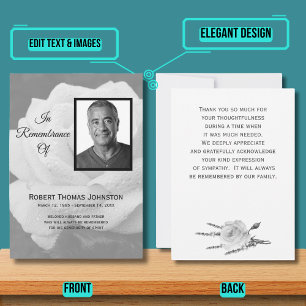 Elegant White Rose Funeral Sympathy Thank You Card