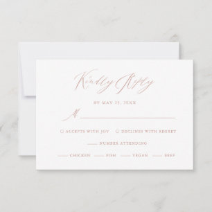 Elegant White Rose Gold Calligraphy Wedding RSVP Card