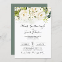 Elegant White Rose & Gold Cursive Wedding