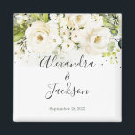 Elegant White Rose & Gold Cursive Wedding Magnet<br><div class="desc">Perfect way to celebrate Your Special Day!  Check Out our Matching Items: https://www.zazzle.com/store/bdp_designs/products?cg=196448434588051810</div>