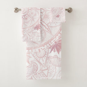 Elegant White Rose Gold Eye Sun Moon Mandala Bath Towel Set